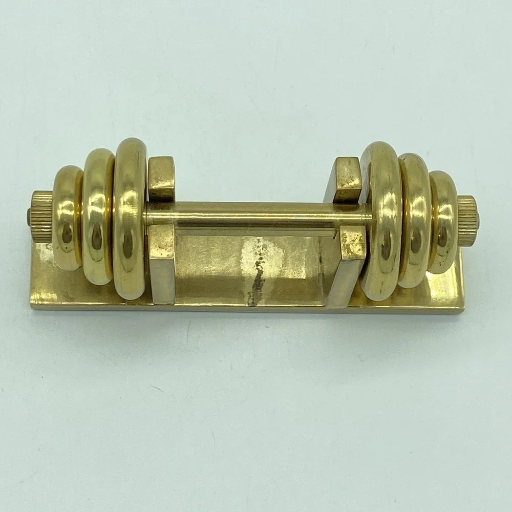 Brass Mini Barbell Paperweight Dark Academia Quiet Luxury Desk Decor Vintage